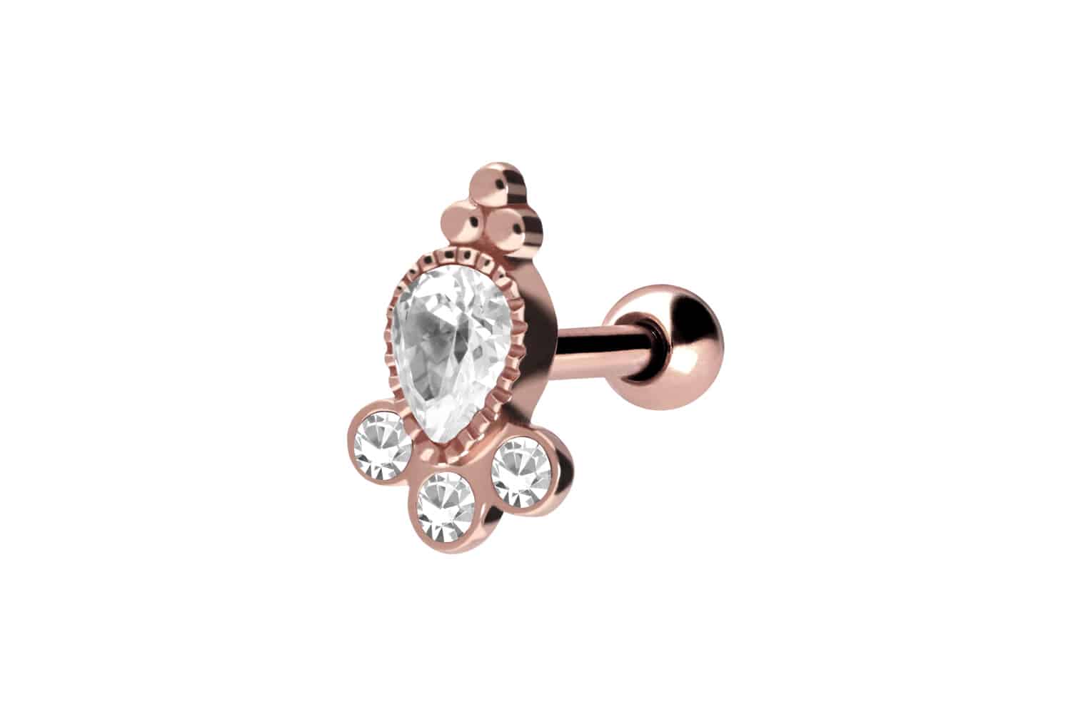 Chirurgenstahl Ohrpiercing ORIENTALISCHES DESIGN + 4 KRISTALLE